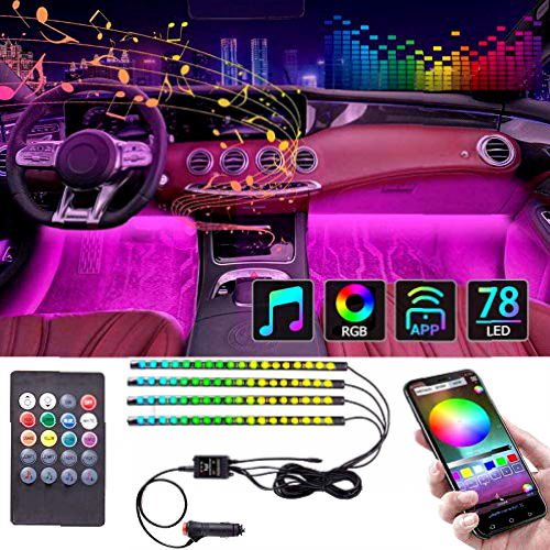 CHEELOM Tira LED Luces Interiores del automóvil, 4 Unidades 72 ledes, Resistente al Agua, con App y Control de Control Remoto, Modo de Bricolaje y sincronización de música Debajo DC 12V