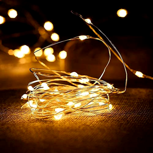 Luces de hadas con pilas, luces LED de cadena estrellada, alambre de cobre,  luces LED de cadena estrellada, Tira led,dormitorio, Navidad, fiestas,  decoración,1 paquete de mini 3AAA con pilas(Blanco cálido) 