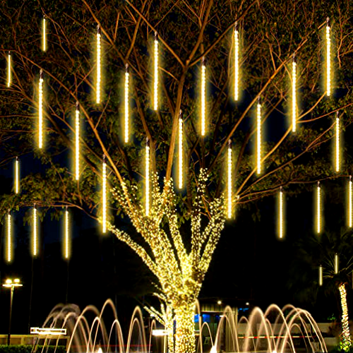 Luces de Lluvia de Meteoritos, EASYTAO 30cm, 8 Tubos 192 Luces LED de Carámbano Impermeable, Luces de Lluvia Que Caen, para Decoración de Árbol, Aleros, Techo, Patio, Jardín, Fiesta, Boda, Navidad (Blanco Cálido)